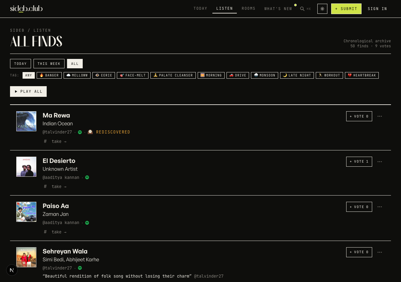/listen — every find in one feed